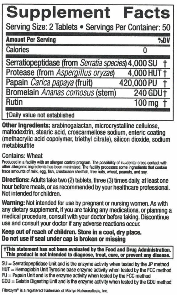 Supplement Facts for Naturally Vitamins Fibrozym